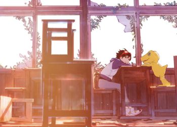 Screenshot Aoi Shibuya, Minoru Hyuga, Labramon dan juga Falcomon Dalam Digimon Survive!