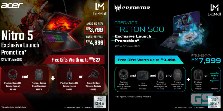 Dapatkan Predator Triton 500 & Acer Nitro 5 hari ini! Kedua-dua dikuasakan oleh pemproses 10th Gen Intel Core!