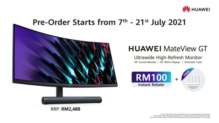 Bermula hari ini hingga 21 Julai, Pra-Pesan HUAWEI MateView dan MateView GT dan dapatkan rebat RM100!