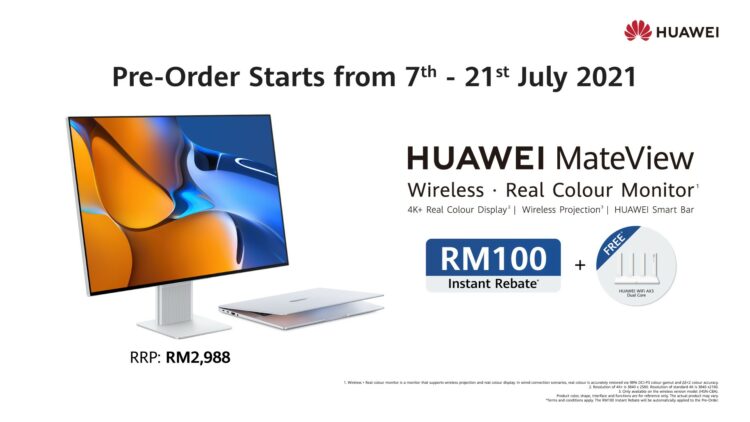 Bermula hari ini hingga 21 Julai, Pra-Pesan HUAWEI MateView dan MateView GT dan dapatkan rebat RM100!