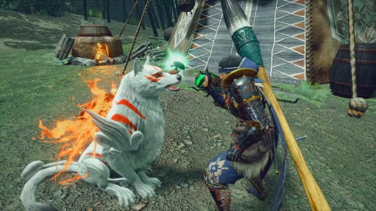 Amaterasu dalam perjalanan ke Monster Hunter Rise dalam kolaborasi bersama Ōkami!