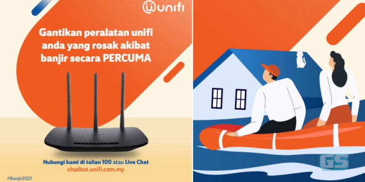 Peralatan Unifi yang rosak akibat banjir boleh diganti secara PERCUMA oleh TM