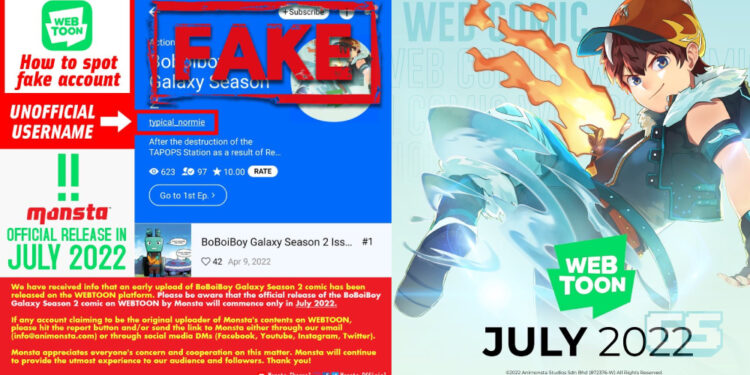 Awas! Akaun palsu Webtoon telah muat naik komik BOBOIBOY secara haram!