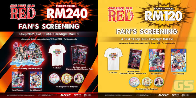 Tiket “Fan Screening” ONE PIECE FILM: RED di GSC bermula 12 Ogos jam 12 PM! Harga bermula RM 60!